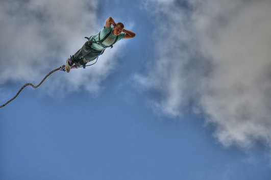A man bungee jumping in Brighton.